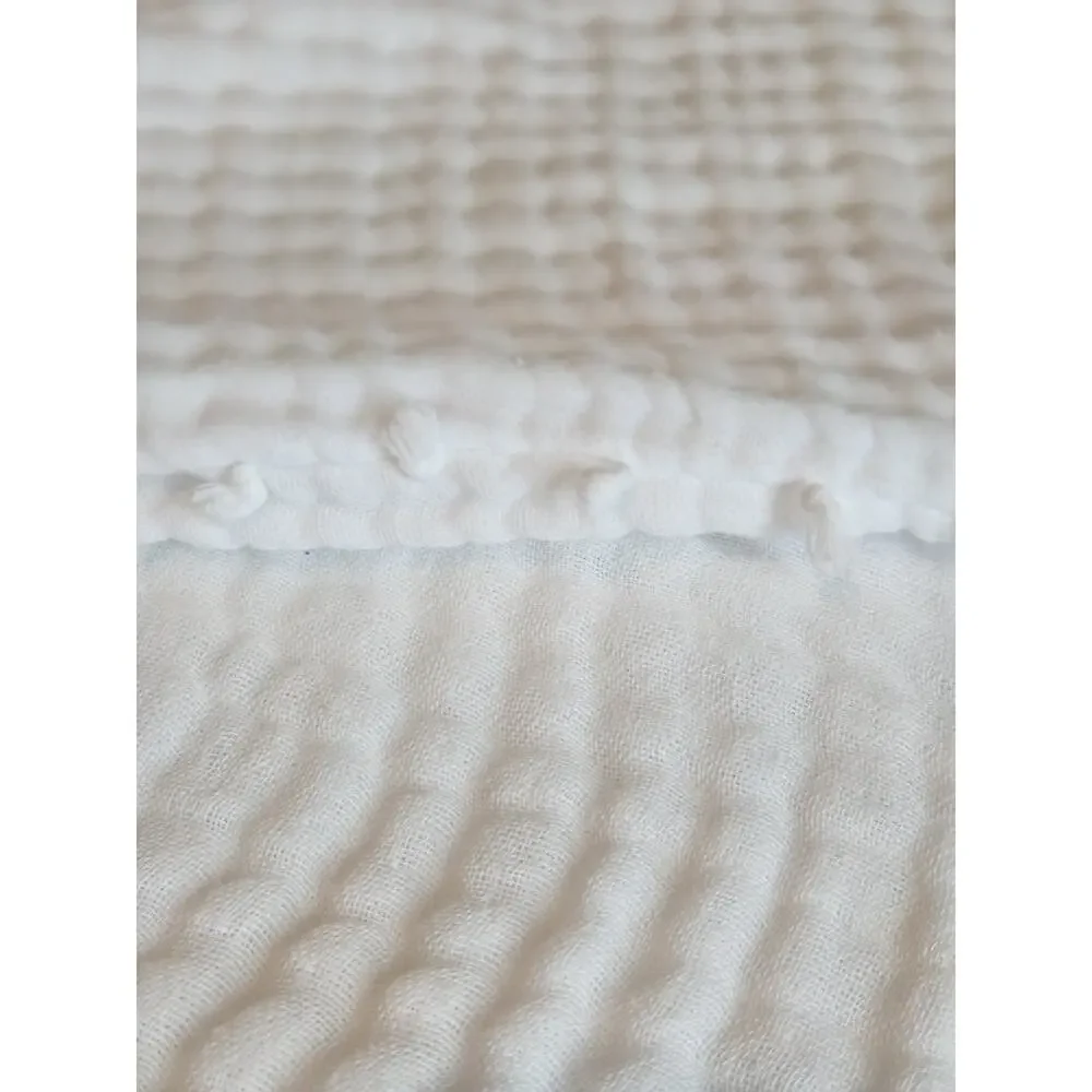 Anthropologie Reversible Airy Gauze White Queen Duvet Cover Fringe Edge Boho